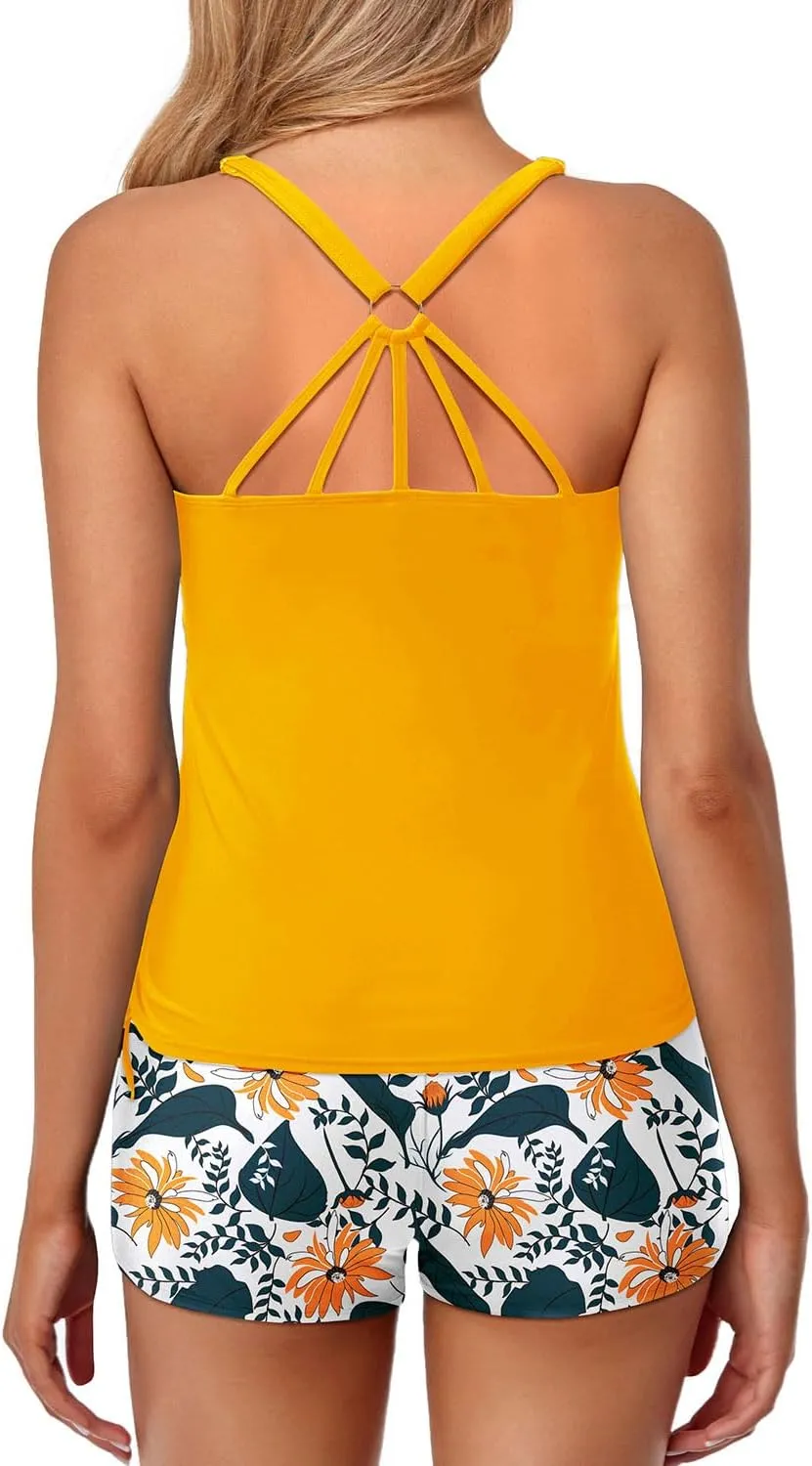 Yonique Two Piece Tankini Swimsuits for Women with Shorts Athletic Bathing Suits Tummy Control Swimwear