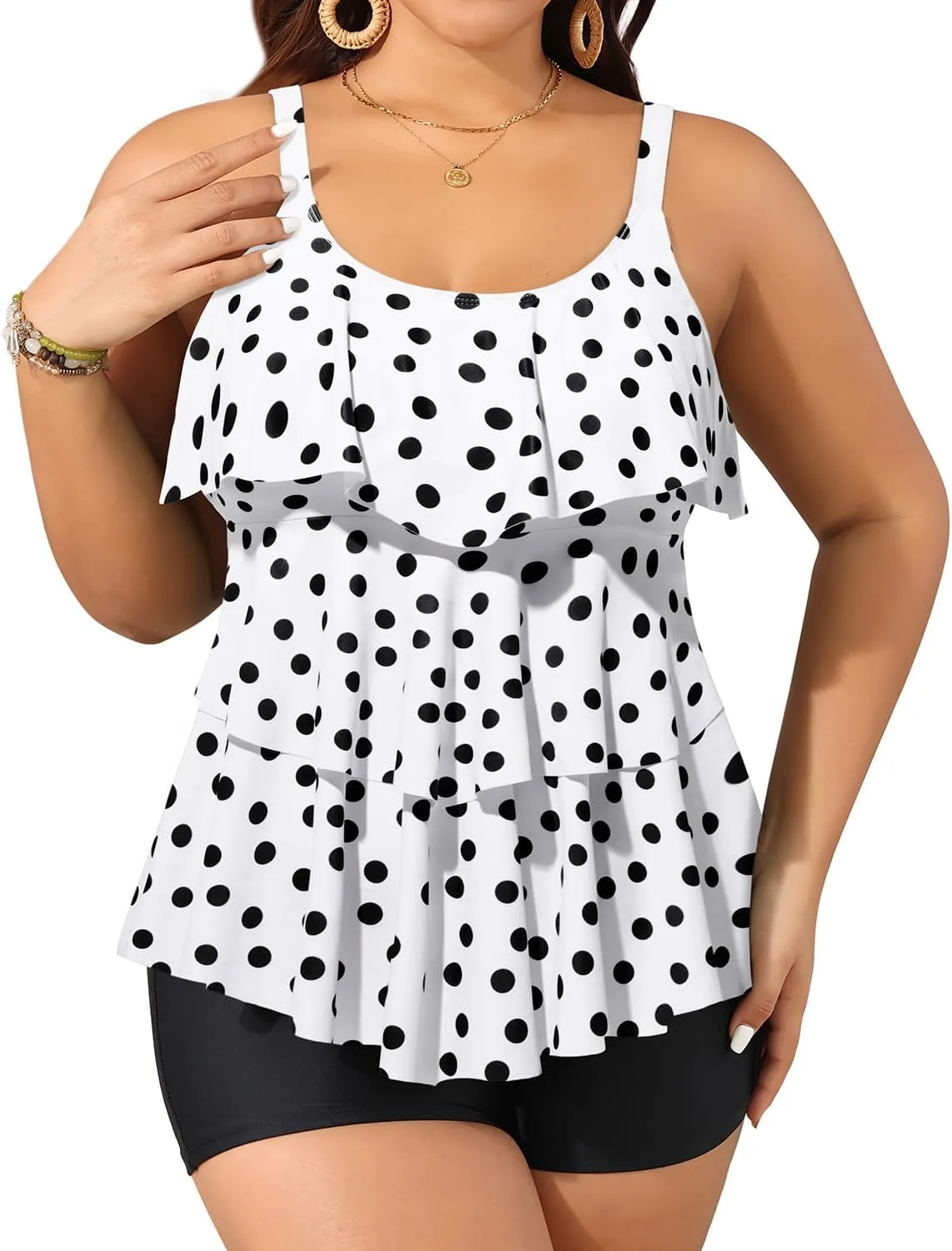 Yonique Women's Plus Size Tankini Swimsuits with Shorts Two Piece Bathing Suits Ruffle Swimsuits Tummy Control Swimwear