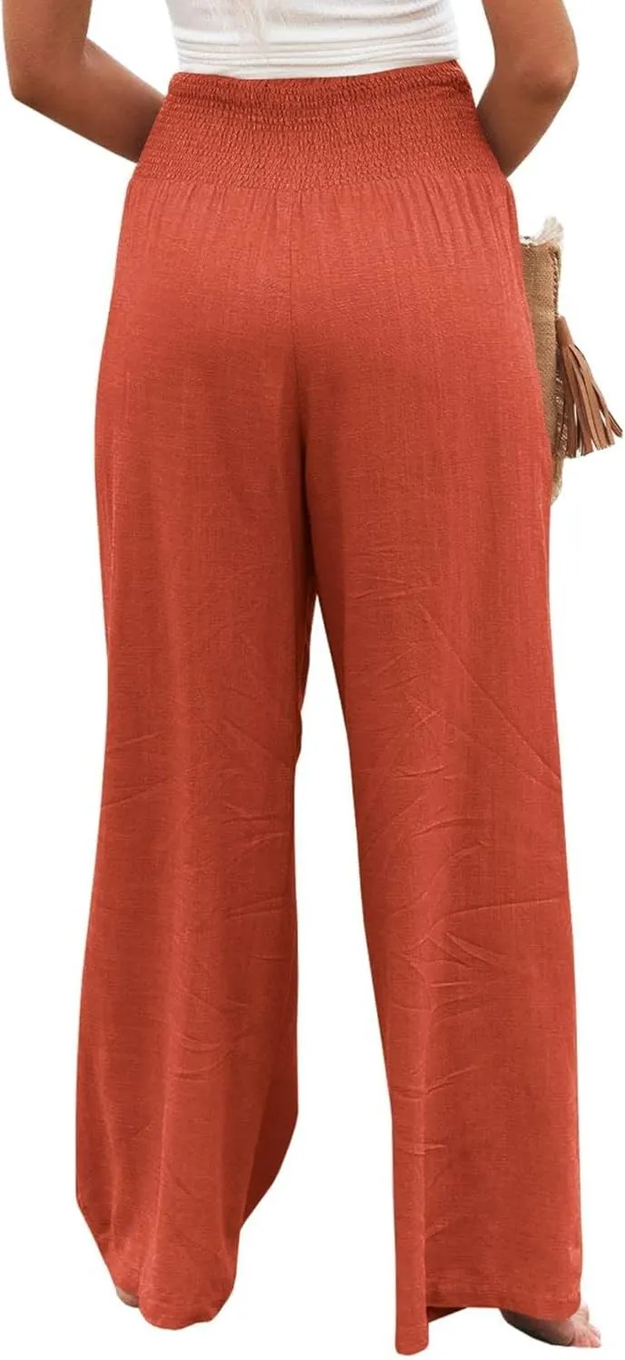 ZWRXW Linen Pants for Women 2024 Summer Wide Leg High Waist Palazzo Lounge Pants Beach Work Boho Casual Trousers with Pockets