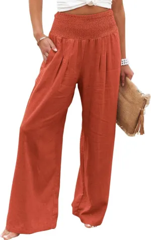 ZWRXW Linen Pants for Women 2024 Summer Wide Leg High Waist Palazzo Lounge Pants Beach Work Boho Casual Trousers with Pockets